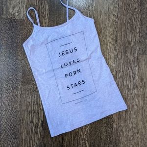 Jesus Loves P0rn Stars Pink Cami Tank Top Women's Small Medium